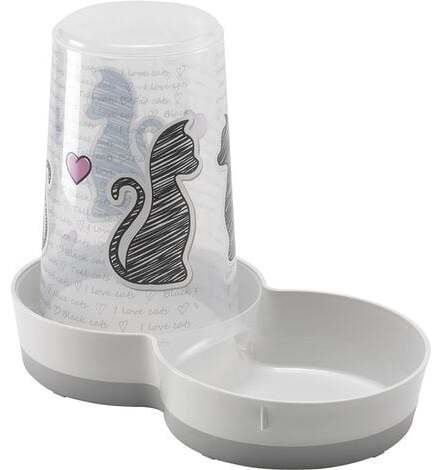 Automatinė šėrykla Flamingo Cats In Love, 1.5 l, 27.5 cm x 27.4 cm x 21.5 cm, balta sp./pilka sp.