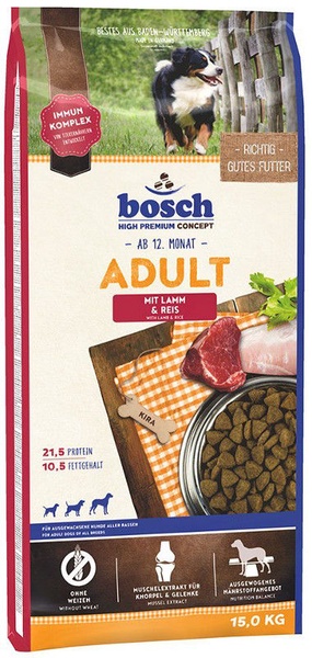 Sausas šunų maistas Bosch PetFood Adult, ėriena/ryžiai, 15 kg