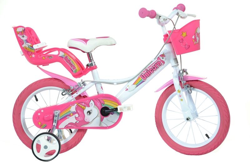 Vaikiškas dviratis Dino Bikes Unicorn 144R-UN, balta sp./rožinė sp., 9.5", 14"