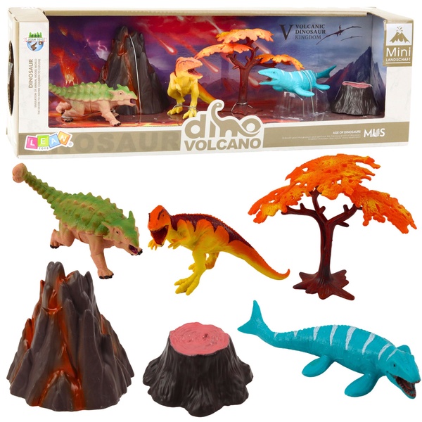 Figūrėlių rinkinys, su priedais, dinozauras Lean Toys Dino Volcano, 6 vnt., įvairių spalvų
