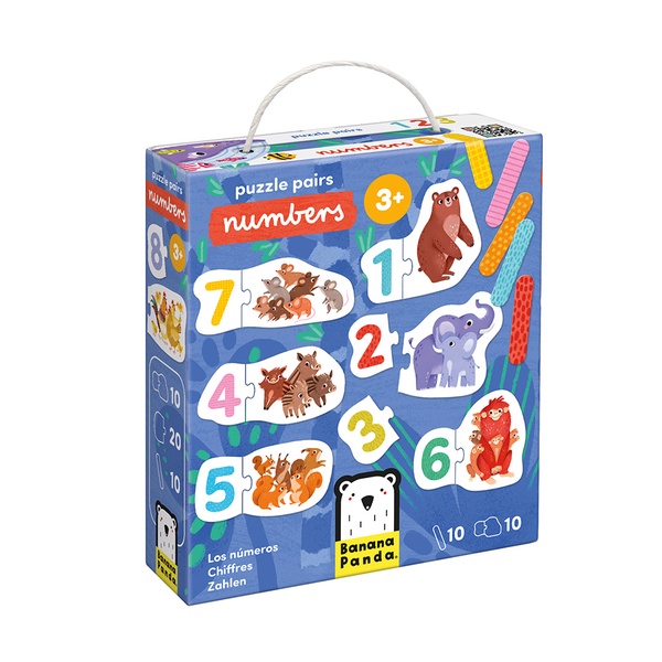 Dėlionė, skaičiai Bananapanda Pairs, įvairių spalvų, 10 vnt.