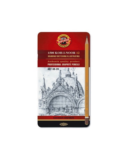 Pieštukas Koh-I-Noor 150201, 2H/H/F/HB/B/2B/3B/4B/5B/6B/7B/8B, pilka sp., 12 vnt.