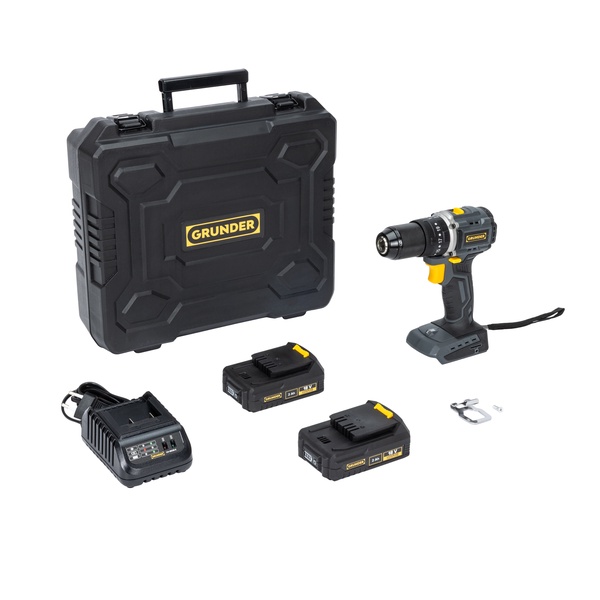 Akumuliatorinis smūginis gręžtuvas-suktuvas su akumuliatoriumi Grunder CD-B0B18, 18 V, 2 Ah