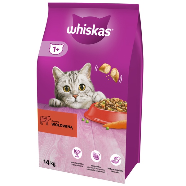 Sausas kačių maistas Whiskas Adult, jautiena/daržovės, 14 kg
