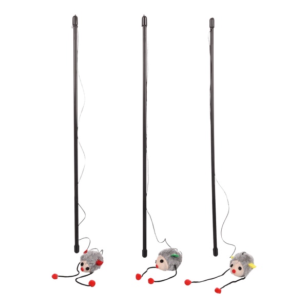 Žaislas katėms ant pagaliuko Flamingo Dangler, juoda sp./pilka sp.