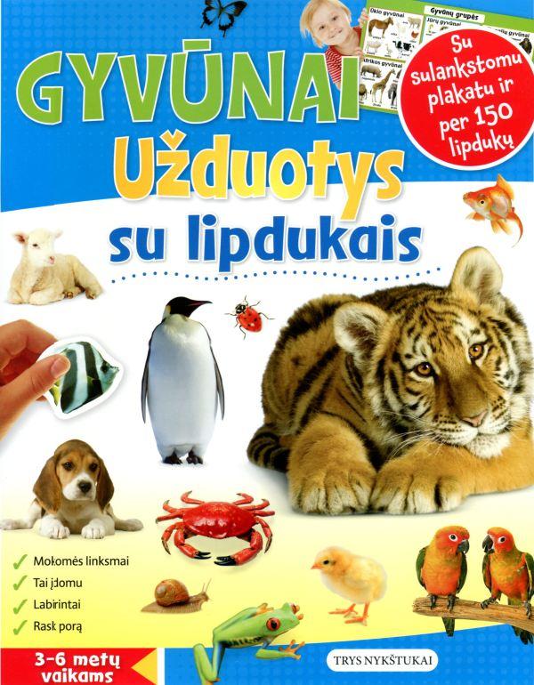 Gyvūnai. Užduotys su lipdukais (3-6 metų vaikams)