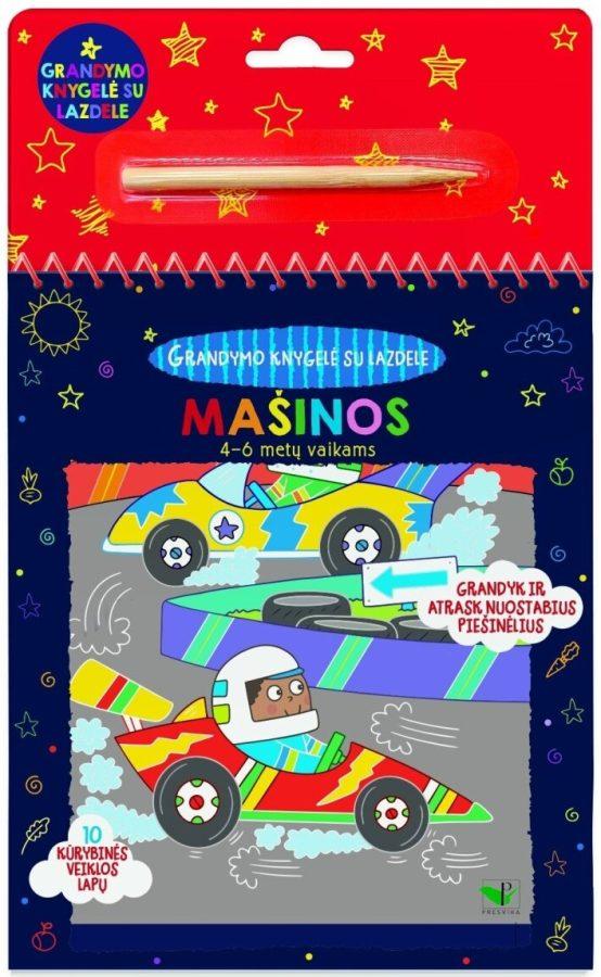 Mašinos. Grandymo knygelė su lazdele, 4–6 metų vaikams