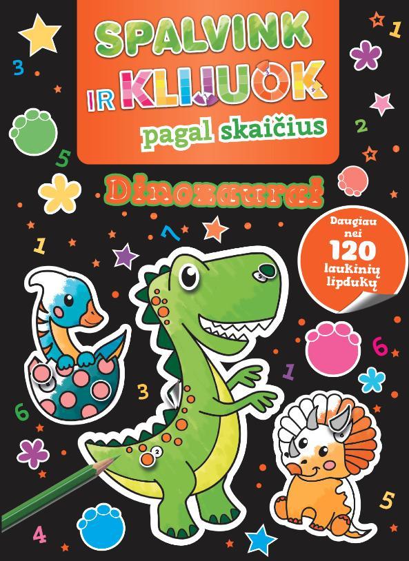 Spalvink ir klijuok pagal skaičius. Dinozaurai