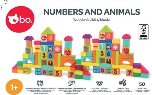 bo. Medinės kaladėlės „Skaičiai ir gyvūnai“