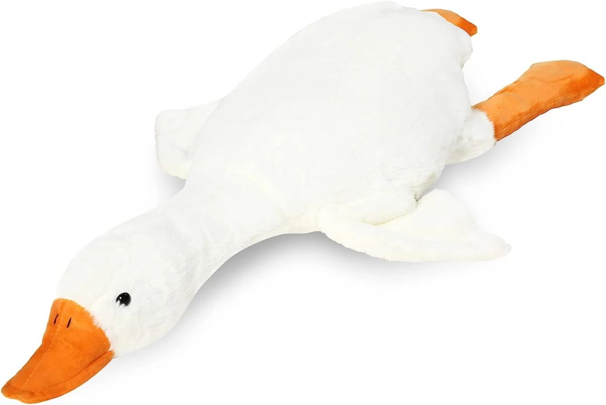 Pliušinė žąsis pagalvė, ilgis 90 cm.