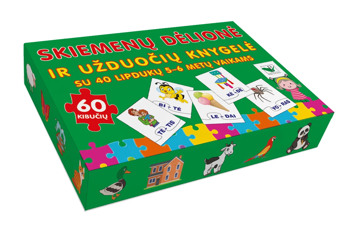 Skiemenų dėlionė ir užduočių knygelė su 40 lipdukų 5-6 metų vaikams