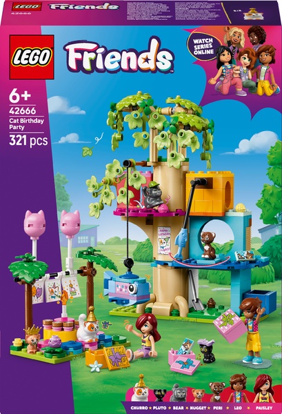 Konstruktorius LEGO® Friends Kačių gimtadienio vakarėlis ir namelis medyje 42666, 321 vnt.