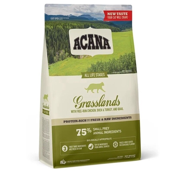 Sausas kačių maistas Acana Grasslands, vištiena/antiena, 4.5 kg