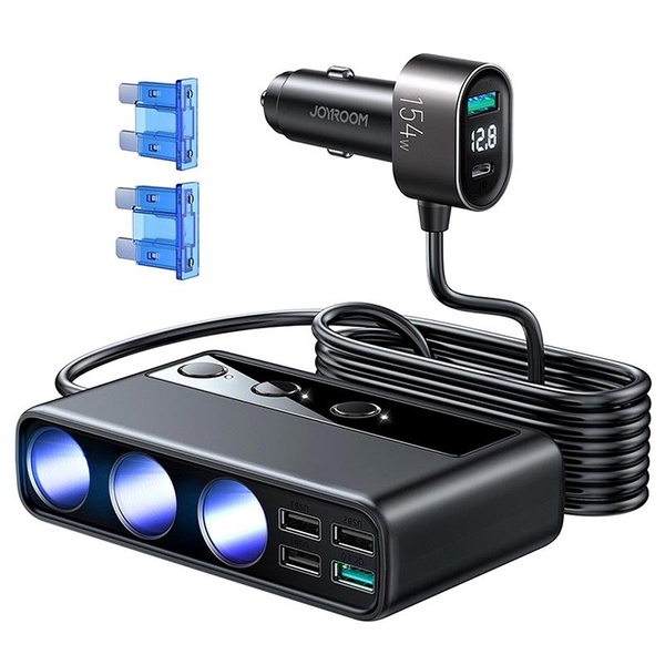 Automobilinis įkroviklis Joyroom JR-CL06, 5 x USB/3x Lighter socket, juoda sp., 154 W