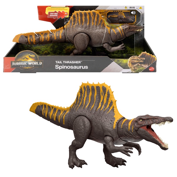 Žaislinė figūrėlė Mattel Jurassic World Tail Thrasher Spinosaurus JGB56, ruda sp./geltona sp.