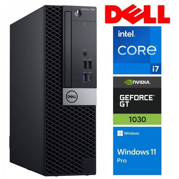Stacionarus kompiuteris Dell Optiplex 7060 SFF, atnaujintas Intel Core i7-8700, DDR4 8 GB, SSD 128 GB, Nvidia GeForce GT1030 2 GB GDDR5, Windows 11 Pro