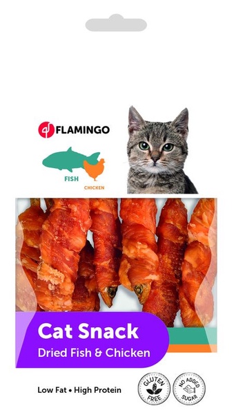 Skanėstas katėms Karlie Flamingo Cat Snack Dried Fish & Chciken, žuvis/vištiena, 0.05 kg