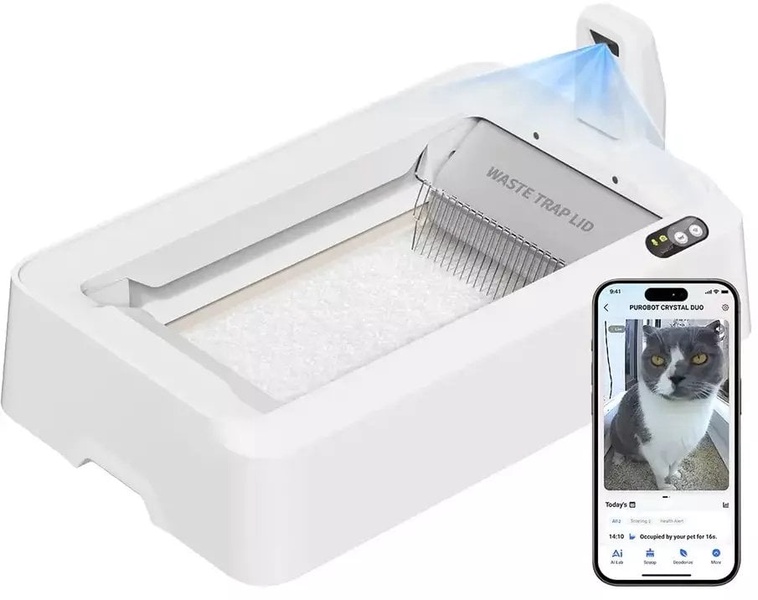 Automatinis kačių tualetas Petkit Purobot Crystal Duo, balta sp., atviras, išmanusis, 82 cm x 50.7 cm x 33.4 cm