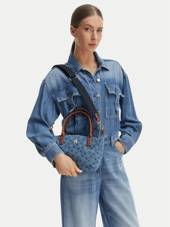 Tommy Hilfiger Rankinė Tommy Hilfiger Popette Mini Tote Denim Flag AW0AW18612 Mėlyna