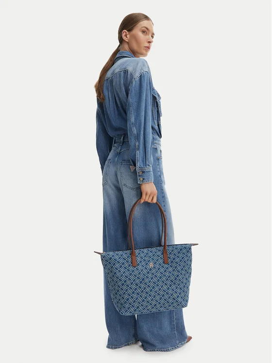 Tommy Hilfiger Rankinė Tommy Hilfiger Popette Tote Denim Flag AW0AW18613 Mėlyna