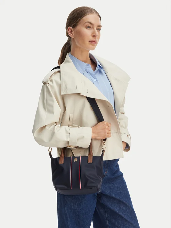 Tommy Hilfiger Rankinė Tommy Hilfiger Popette Mini Tote Corp AW0AW17707 Tamsiai mėlyna