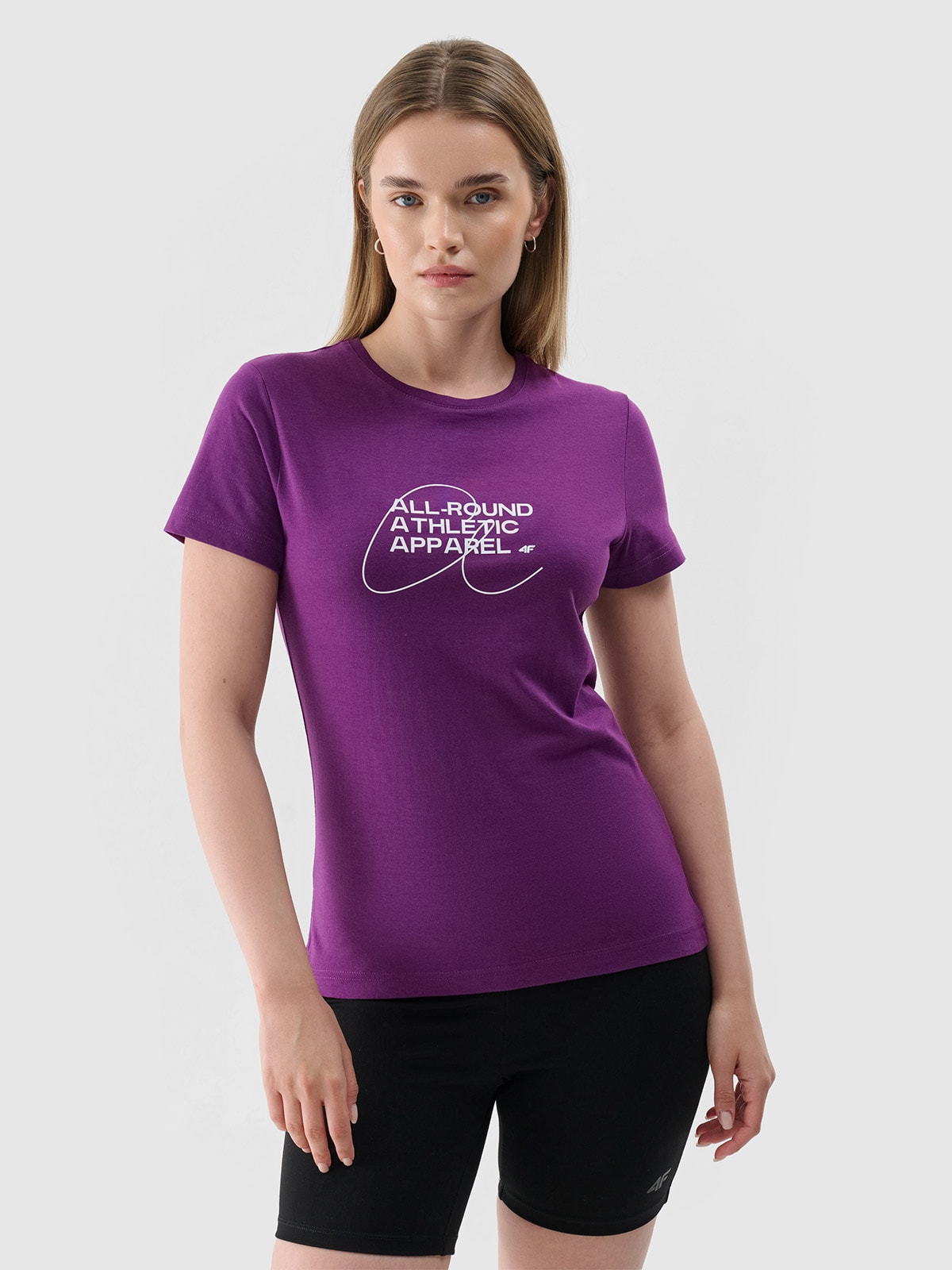 Moteriški T-shirt slim marškinėliai su grafika - violetiniai