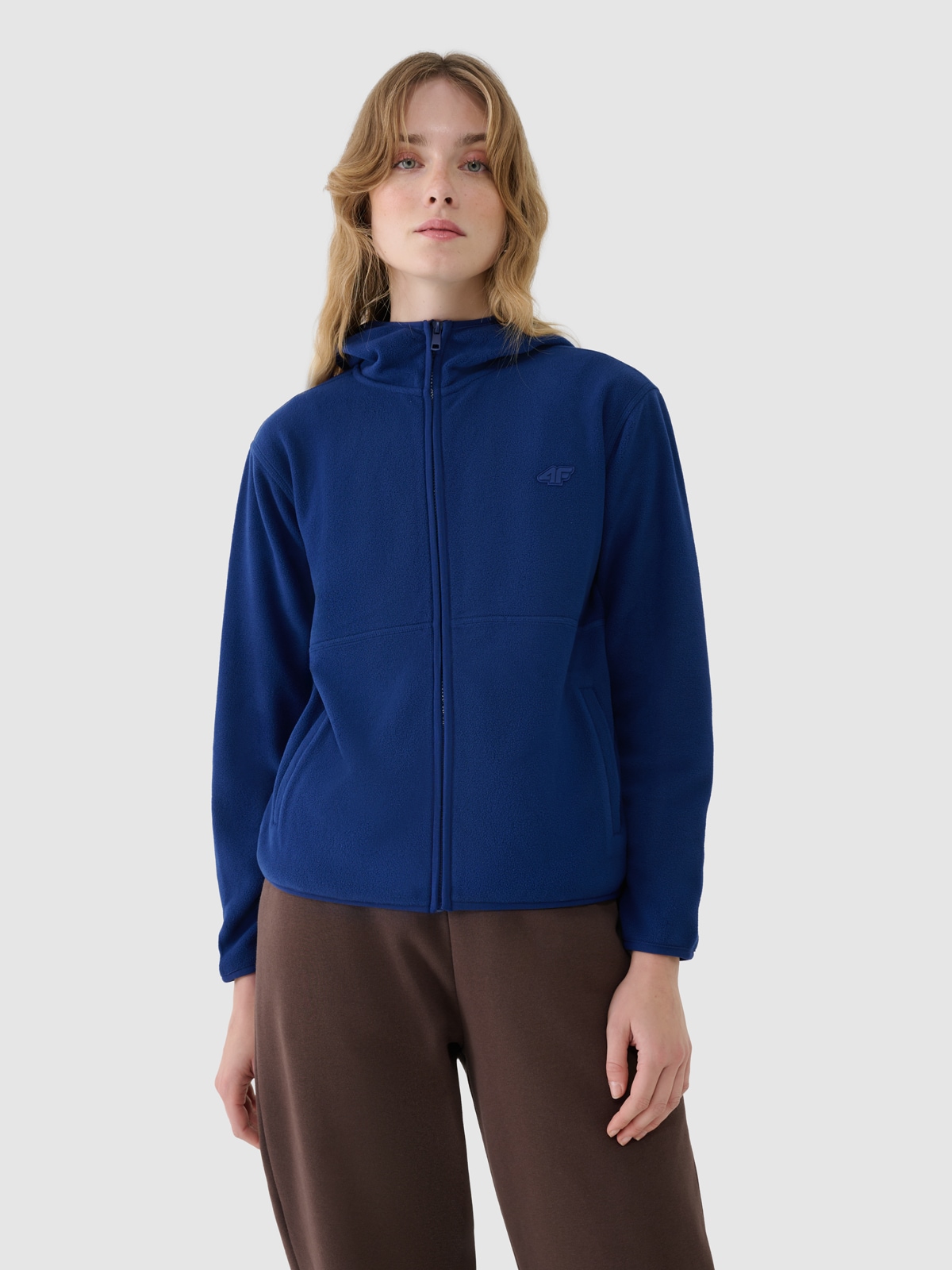 Moteriškas regular flisas su gobtuvu - tamsiai mėlynas