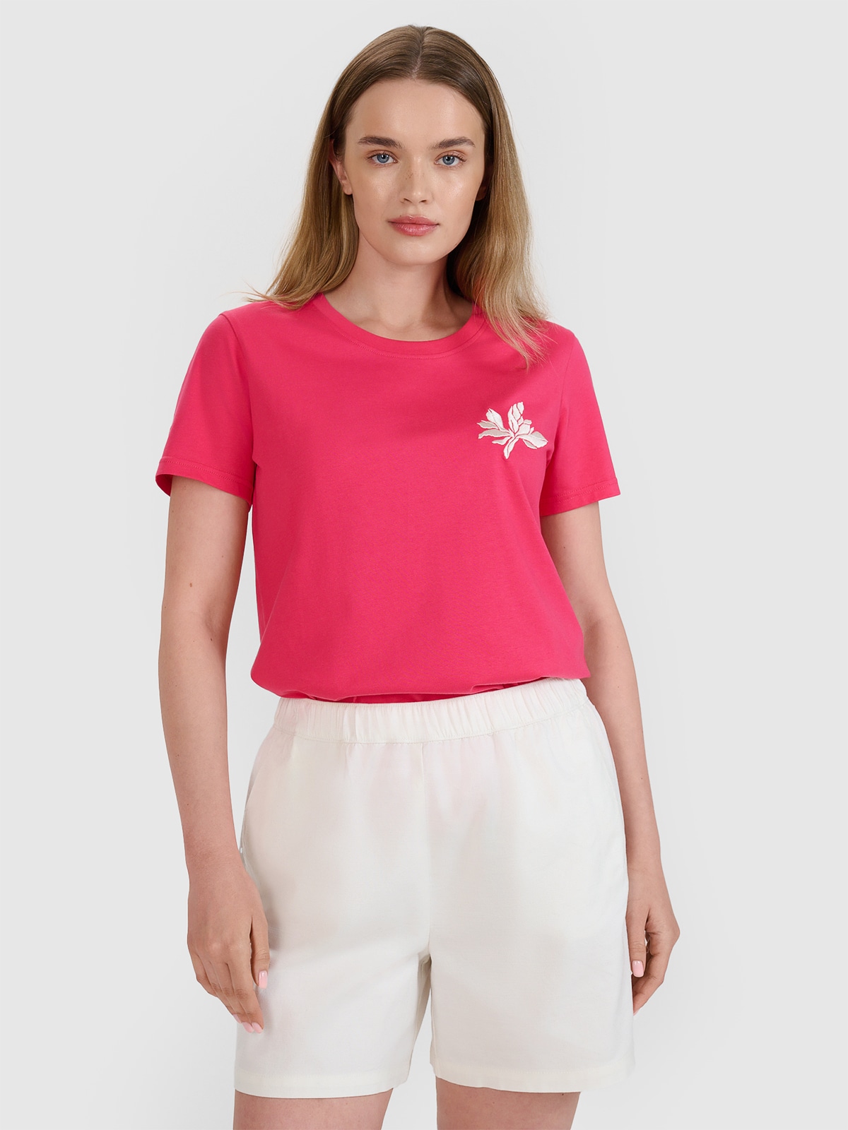 Moteriški T-shirt regular marškinėliai su spauda - rožiniai