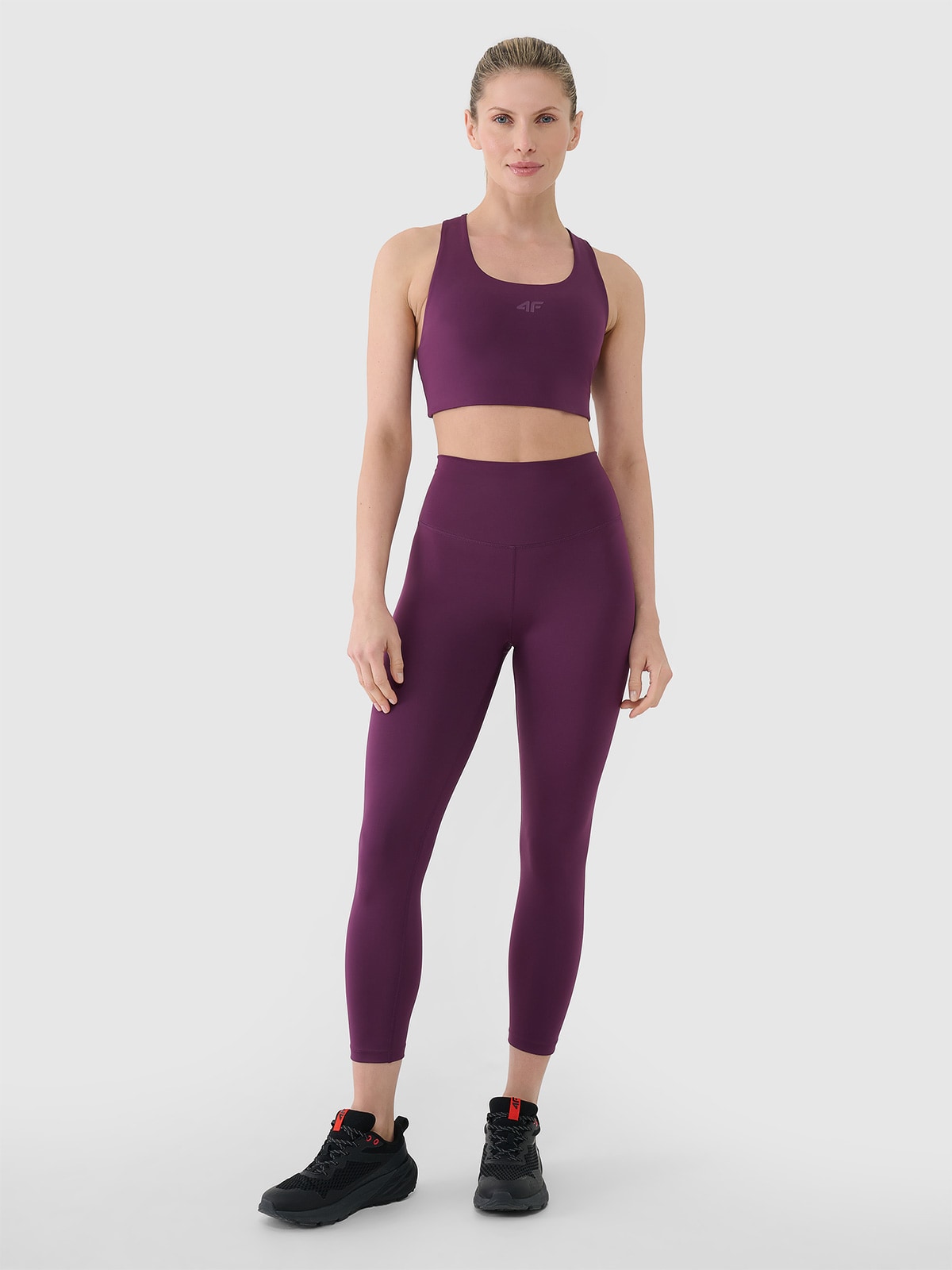 Moteriškos treniruočių tamprės 7/8 su aukštu liemeniu - violetinės