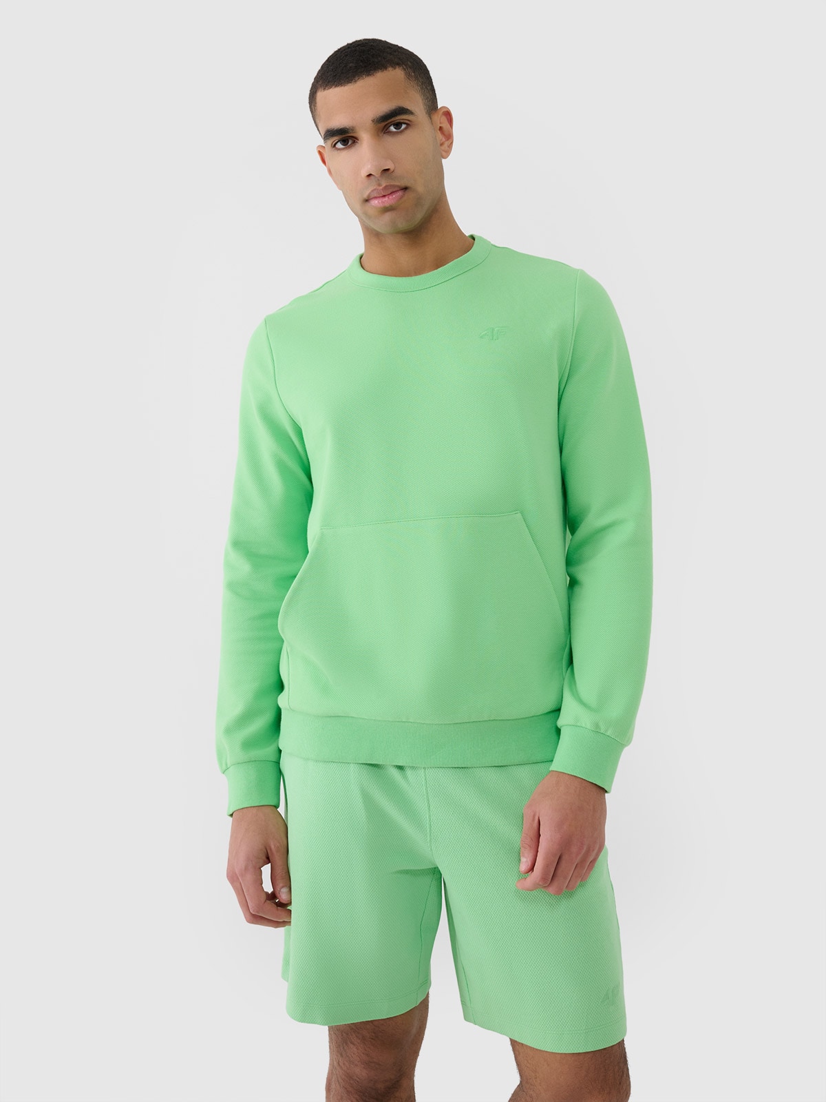 Vyriškas sportinis neatsegamas džemperis be gobtuvo - žalias