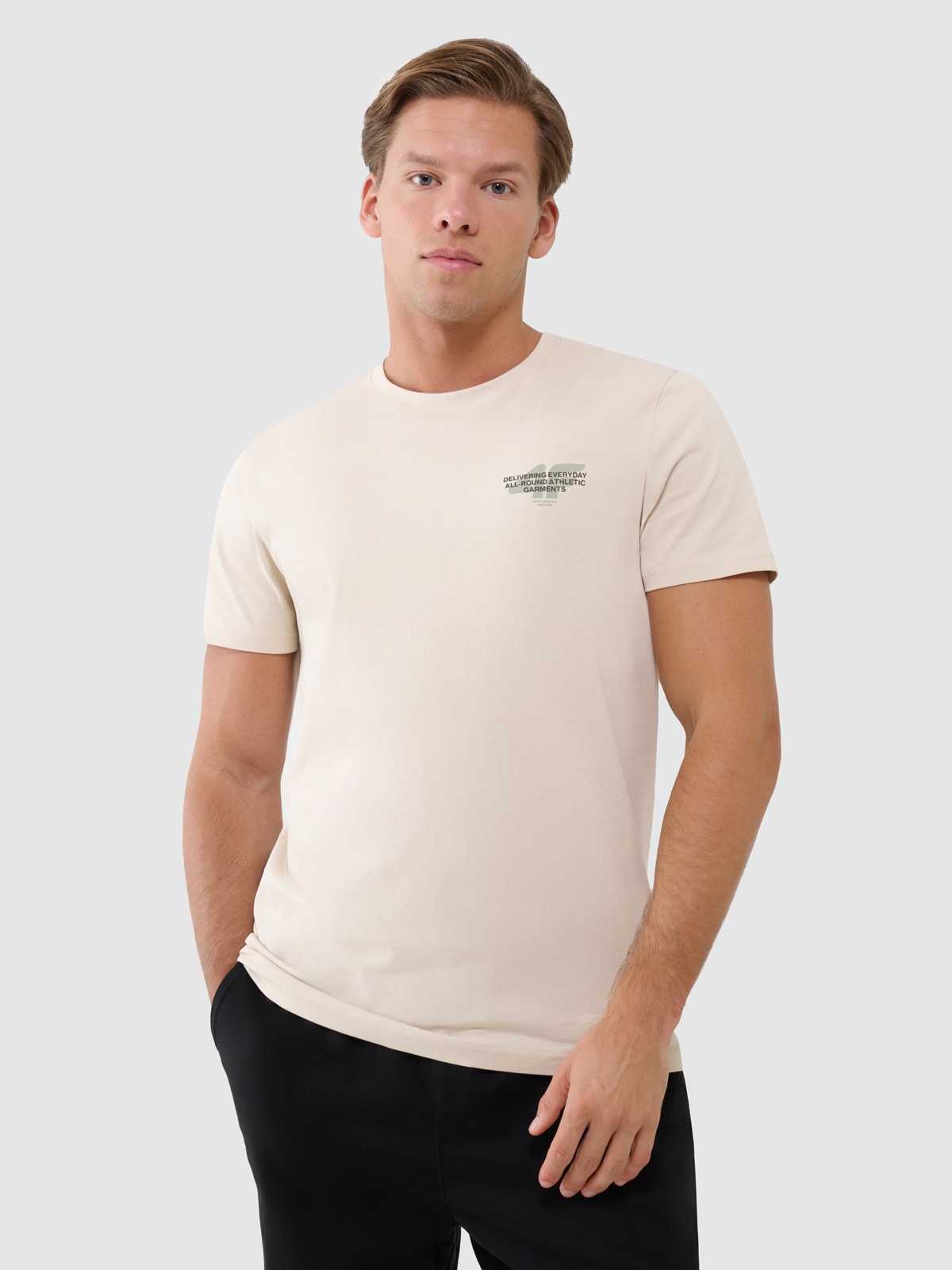 Vyriški T-shirt regular marškinėliai su spauda - smėlio spalvos