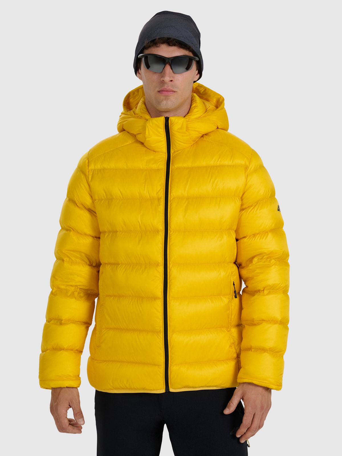 Vyriška pūkinė žygio striukė su natūraliu pūkų užpildu - geltona