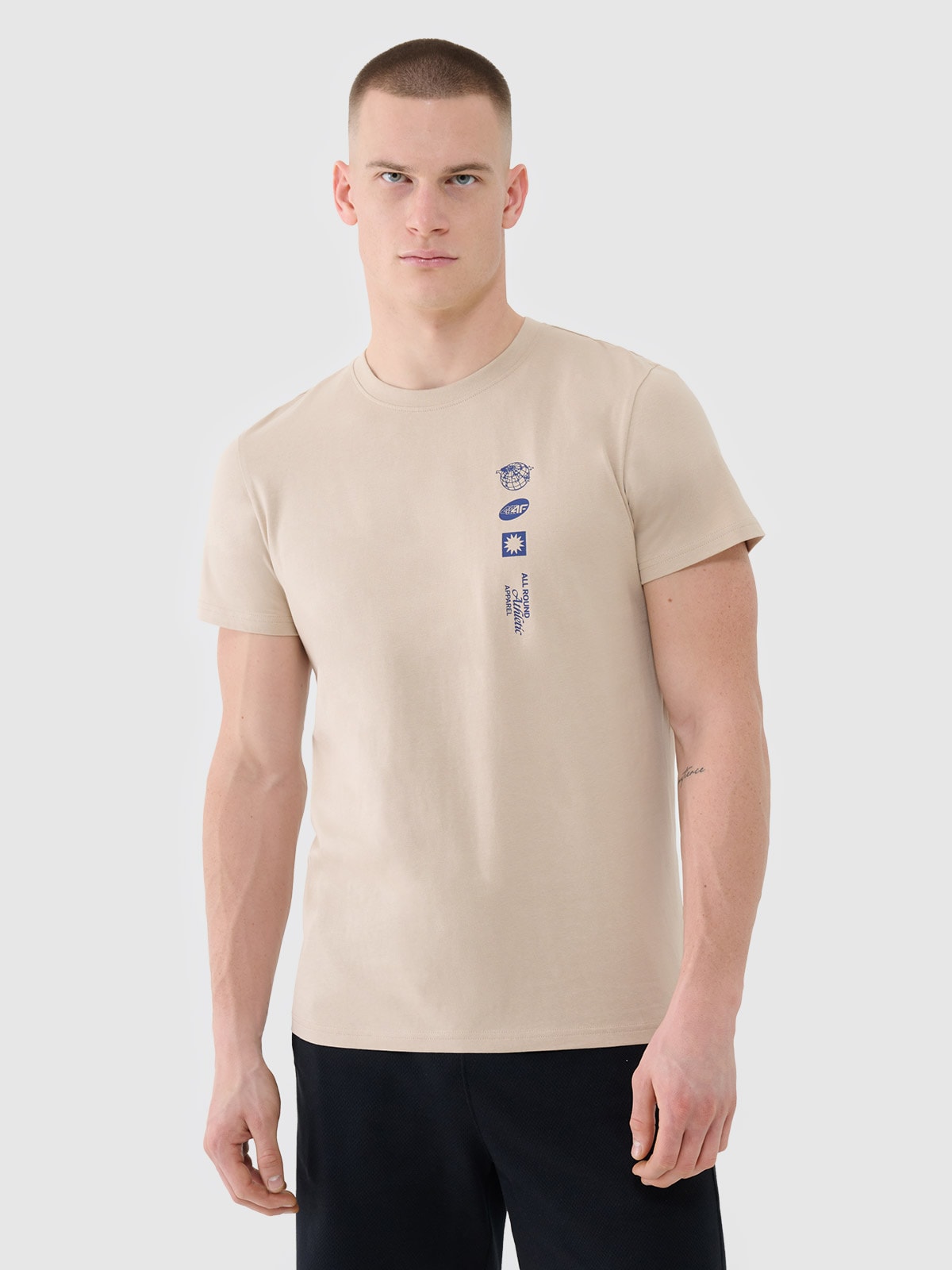 Vyriški T-shirt regular marškinėliai su spauda - smėlio spalvos