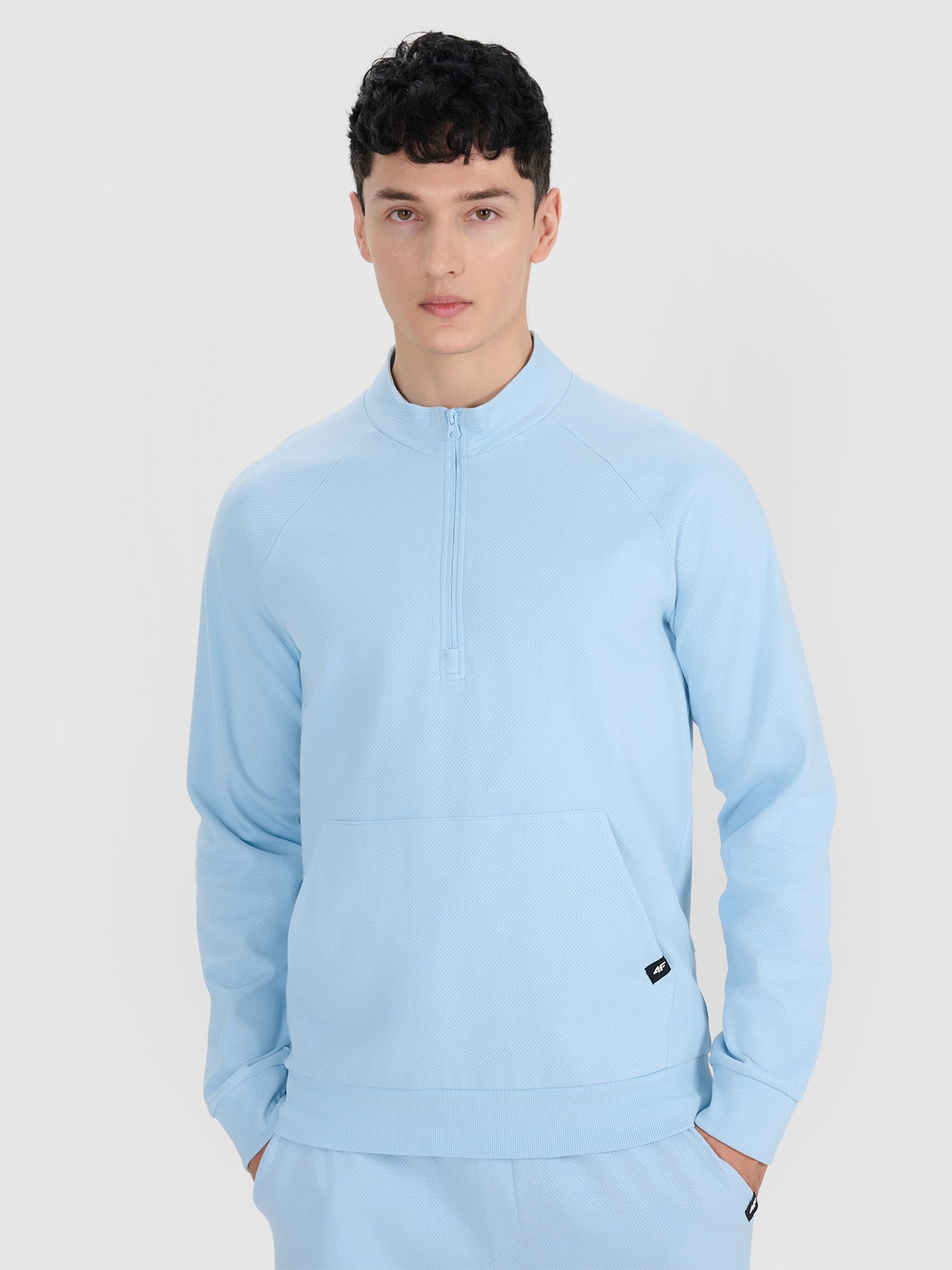 Vyriškas sportinis neatsegamas džemperis be gobtuvo - mėlynas 