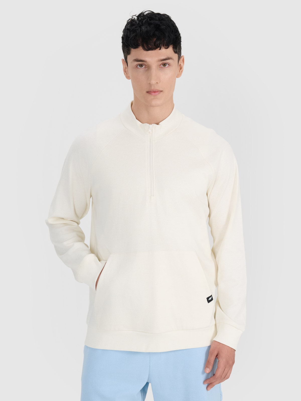 Vyriškas sportinis neatsegamas džemperis be gobtuvo - baltas