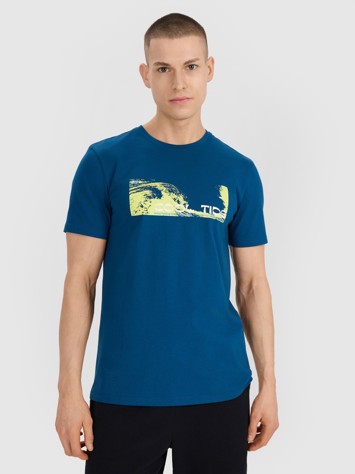 Vyriški T-shirt regular marškinėliai su spauda - turkio spalvos