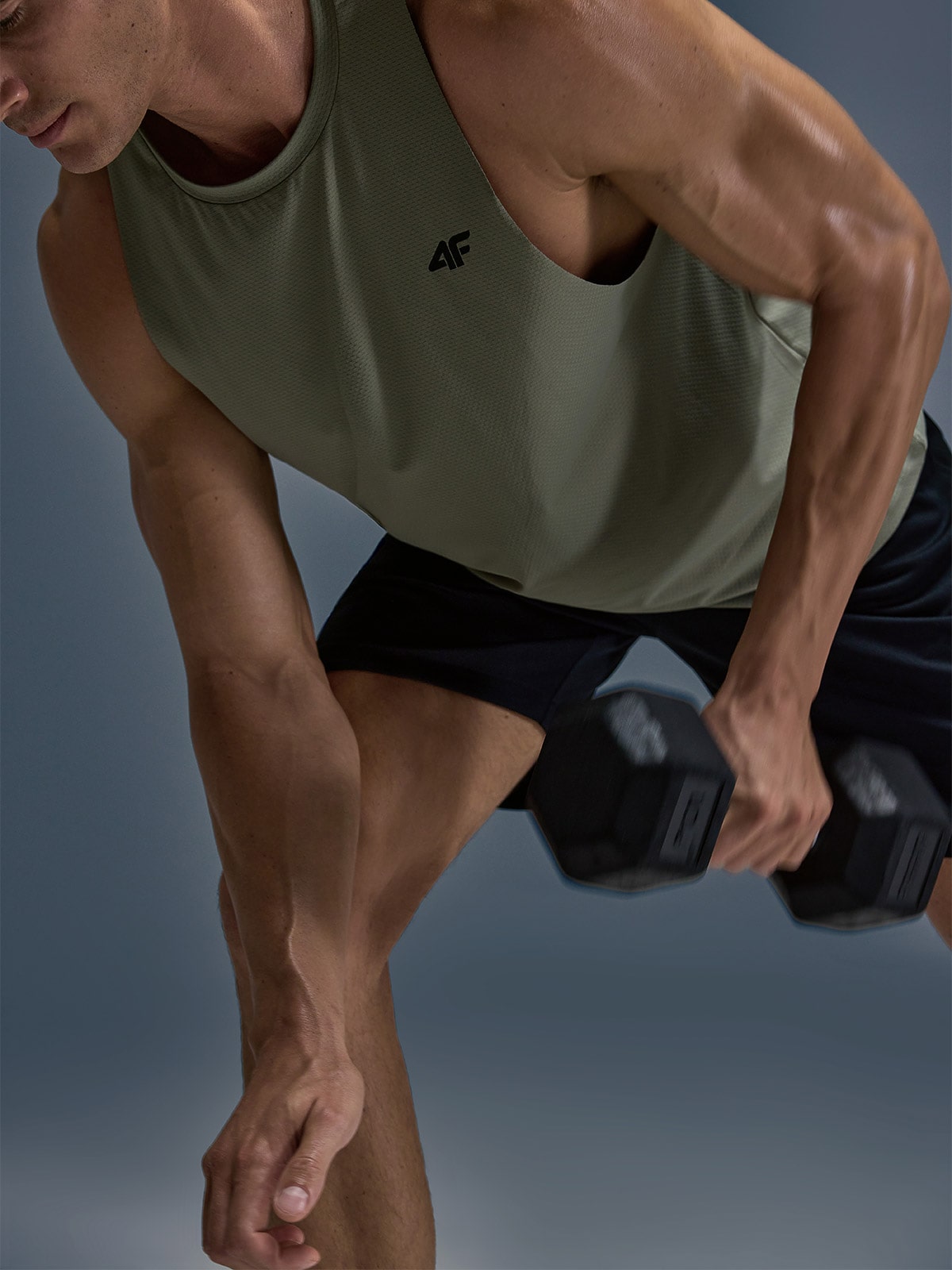 Vyriški tank top greitai džiūstantys treniruočių marškinėliai -  alyvuogių/khaki spalvos