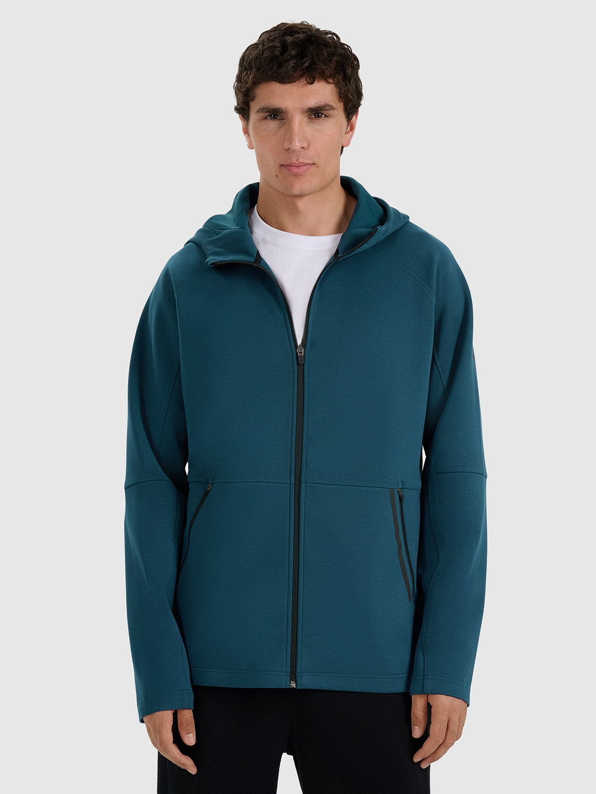 Vyriškas sportinis atsegamas džemperis su gobtuvu - tamsiai mėlynas