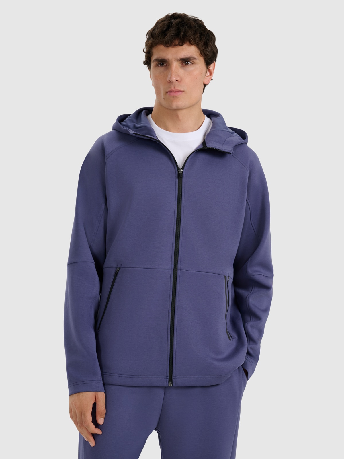 Vyriškas sportinis atsegamas džemperis su gobtuvu - mėlynas