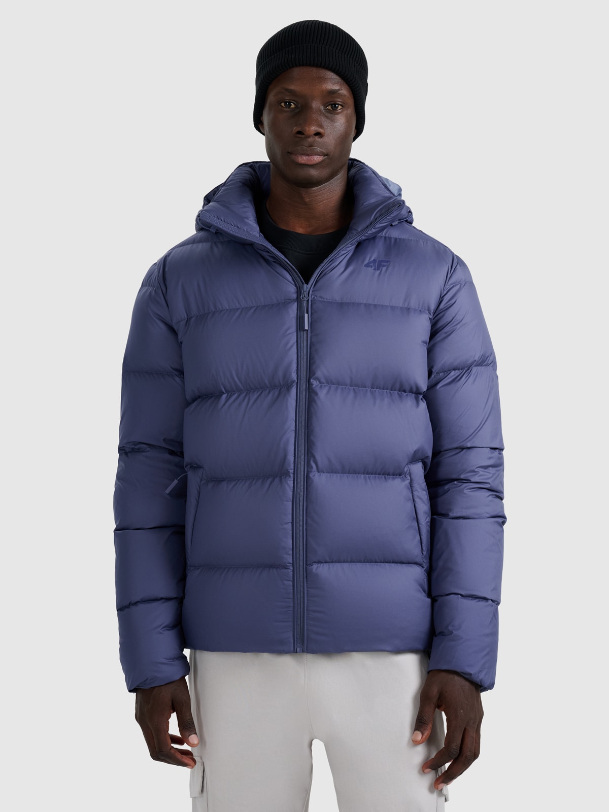 Vyriška striukė su natūralių pūkų kamšalu - tamsiai mėlyna