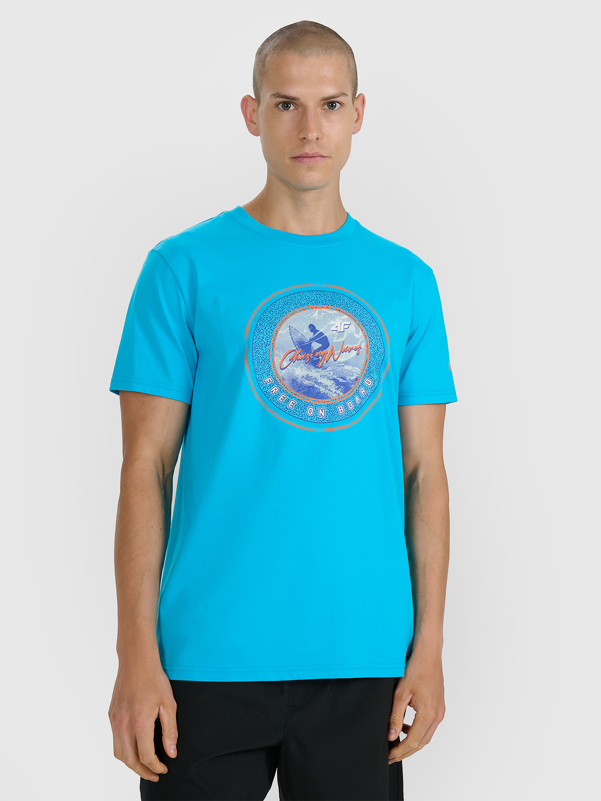 Vyriški T-shirt regular marškinėliai su spauda - mėlyni