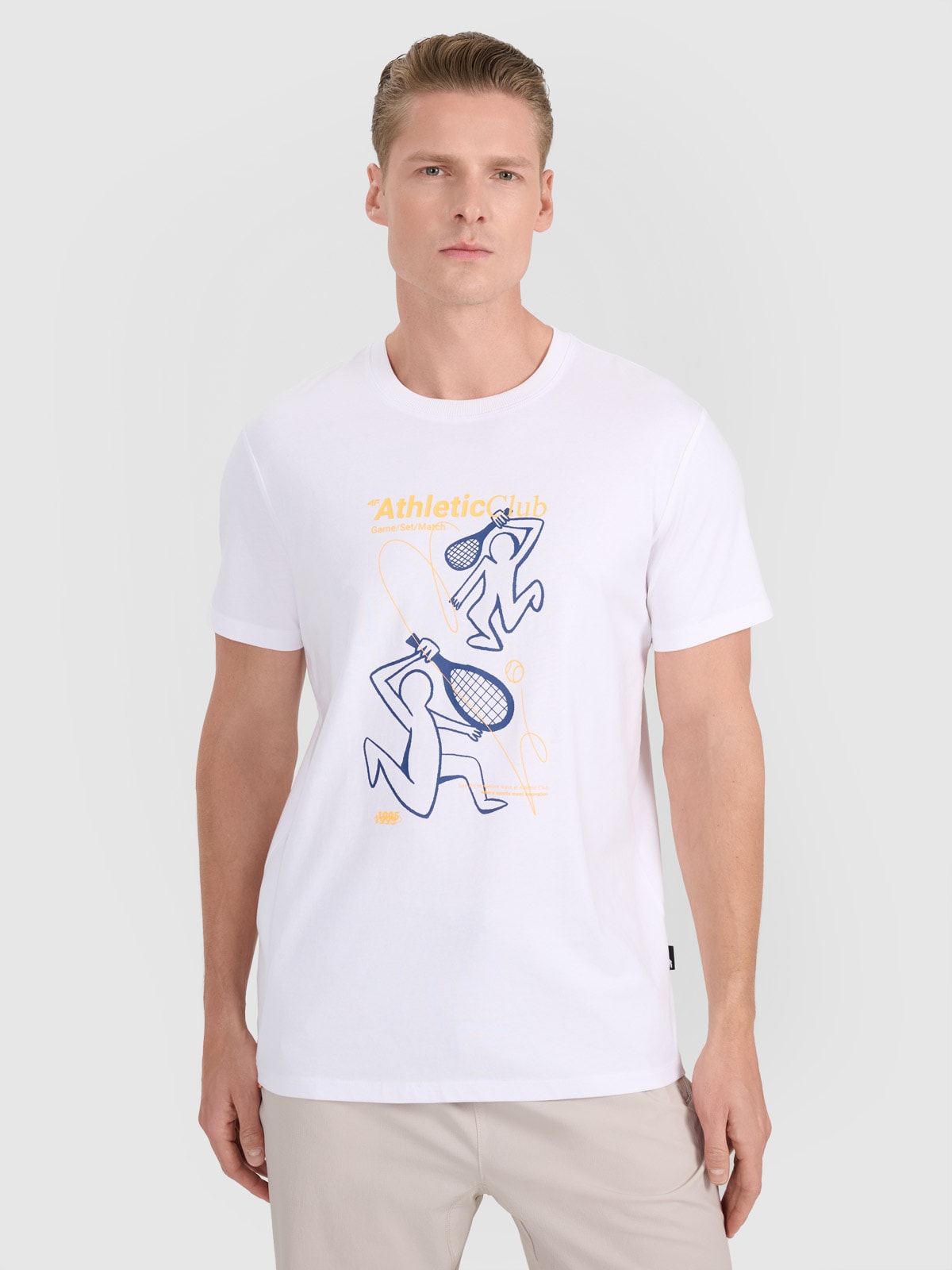 Vyriški T-shirt regular marškinėliai su spauda - balti