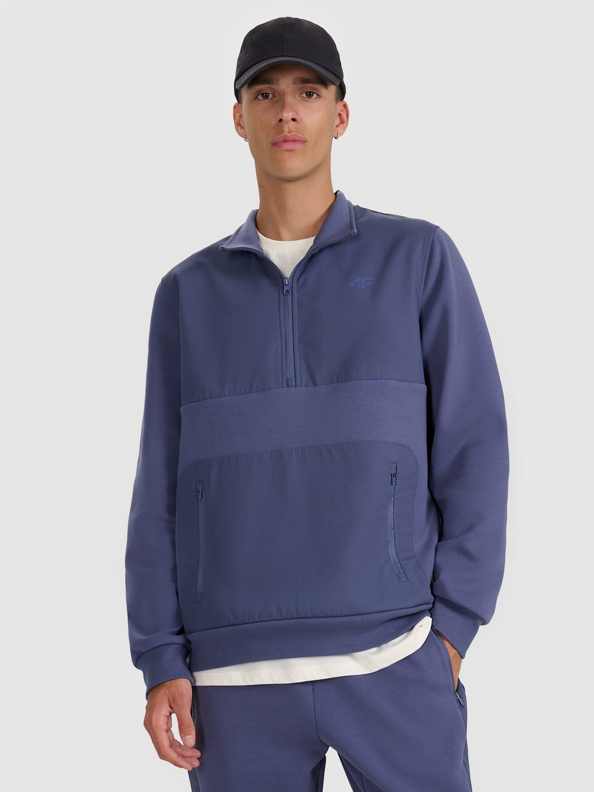 Vyriškas sportinis neatsegamas džemperis be gobtuvo - tamsiai mėlynas 