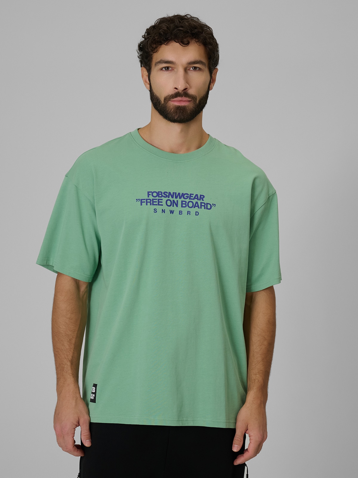 Vyriški T-shirt loose marškinėliai su spauda - mėtinės spalvos