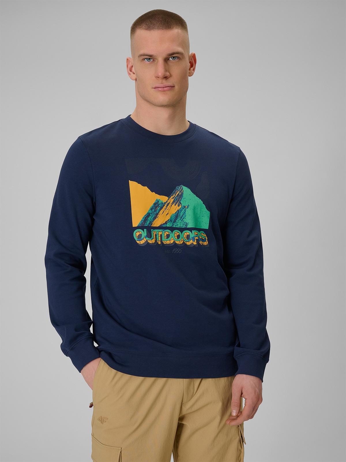 Vyriški longsleeve marškinėliai su spauda - tamsiai mėlyni