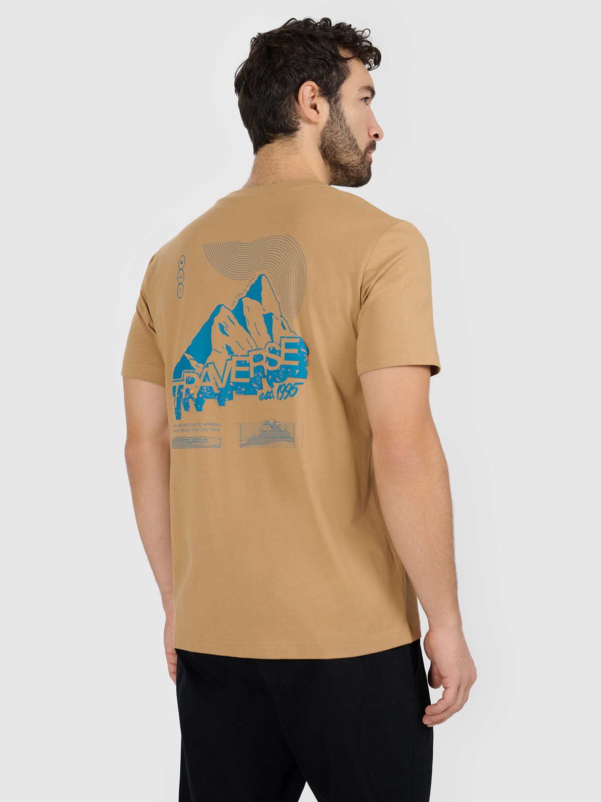 Vyriški T-shirt regular marškinėliai su spauda - smėlio spalvos