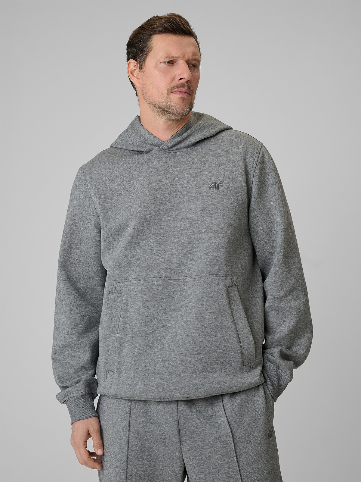 Vyriškas sportinis regular džemperis su gobtuvu - pilkas