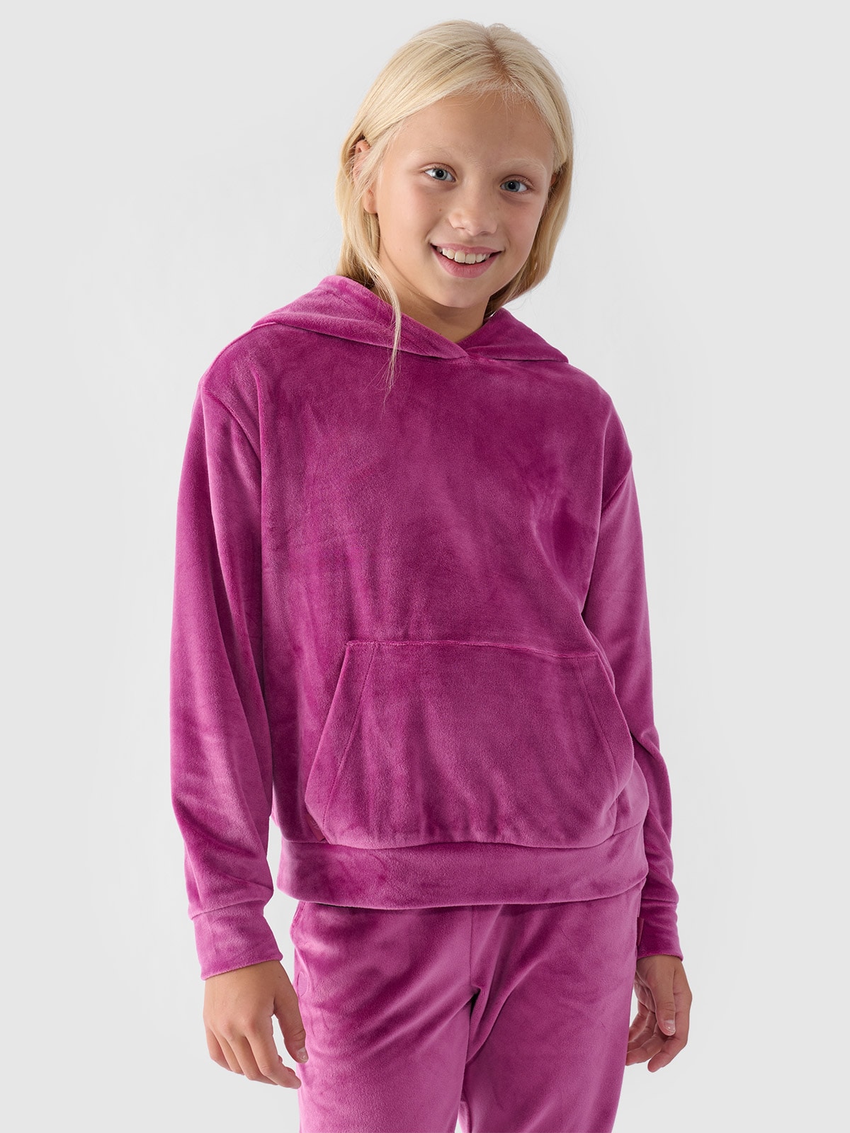 Sportinis veliūro neatsegamas džemperis su gobtuvu mergaitėms - rožinis