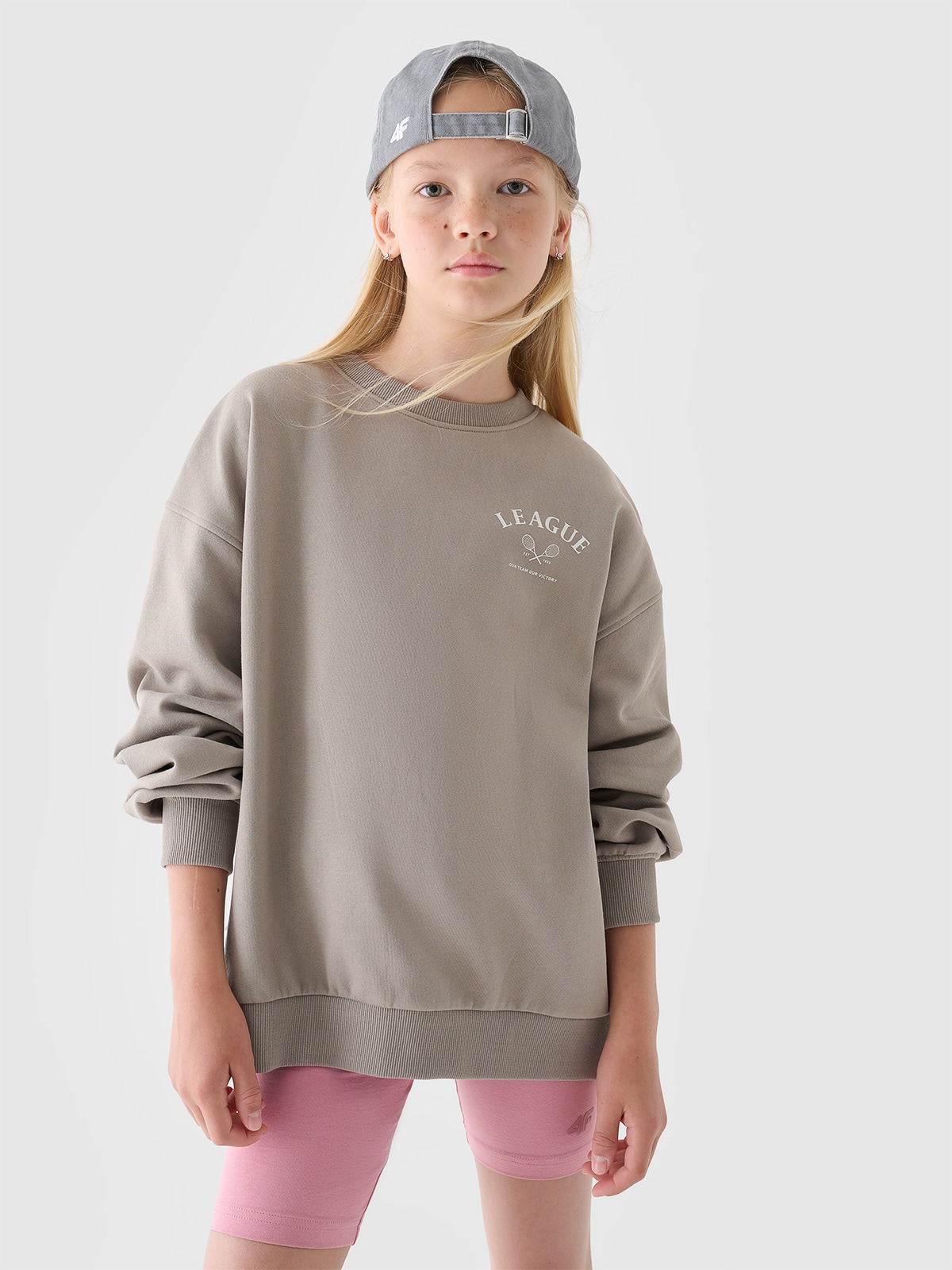 Sportinis neatsegamas džemperis be gobtuvo mergaitėms - pilkas