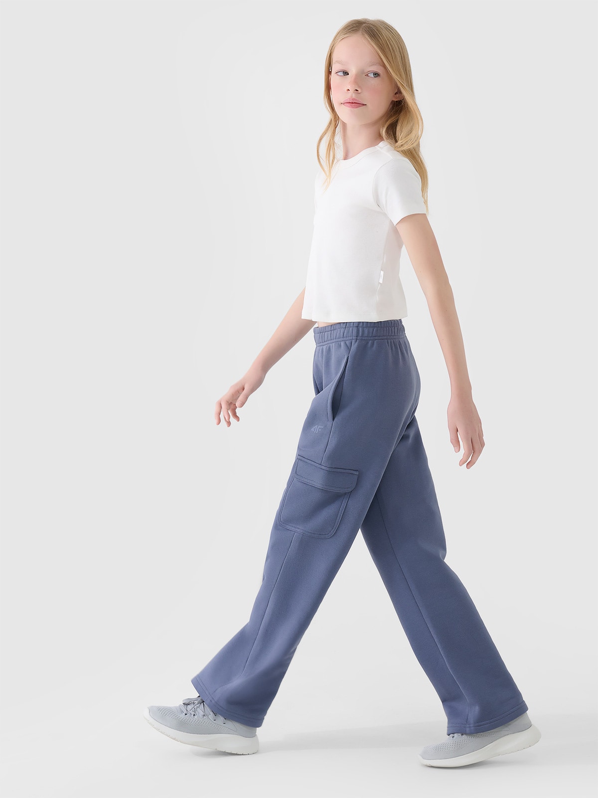 Sportinės kelnės su plačiomis klešnėmis cargo mergaitėms - tamsiai mėlynos